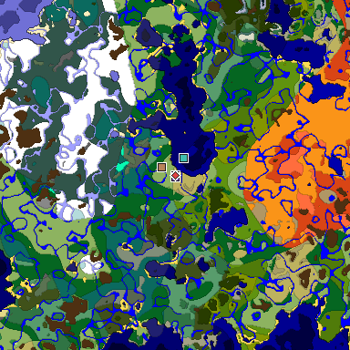 Predicted biome map of Java 1.19.2 seed -4244258131688280342 around estimated spawn