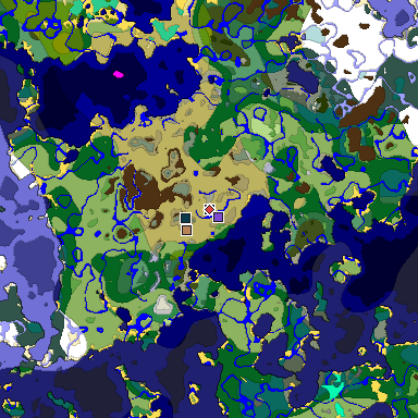 Predicted biome map of Java 1.19.2 seed -482861325215226651 around estimated spawn