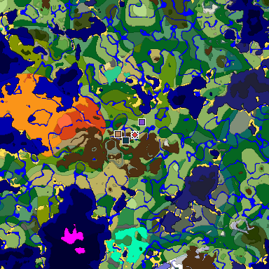 Predicted biome map of Java 1.19.2 seed 2523785811052548461 around estimated spawn