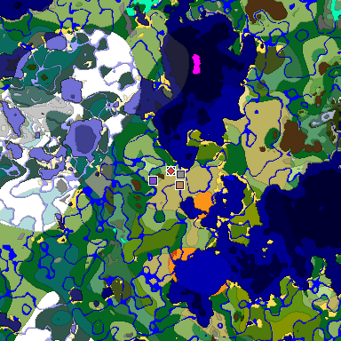 Predicted biome map of Java 1.19.2 seed 2946106718939459393 around estimated spawn