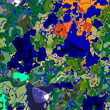Predicted biome map of Java 1.19.2 seed -6616835904097514278 around estimated spawn