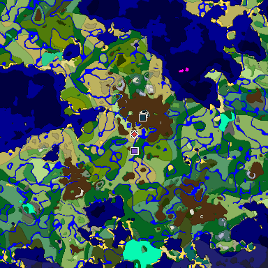 Predicted biome map of Java 1.19.2 seed 1077499432825713761 around estimated spawn