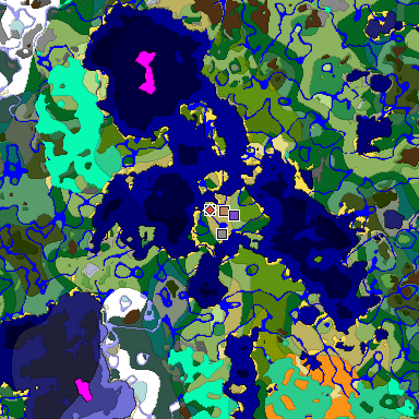 Predicted biome map of Java 1.19.2 seed 6194389027995277568 around estimated spawn