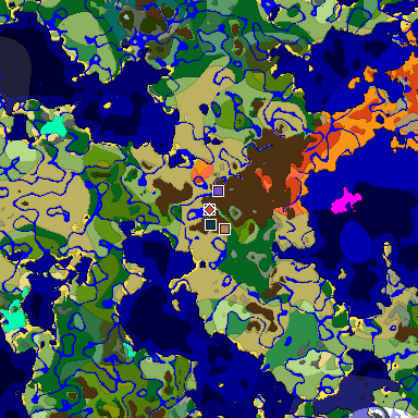 Predicted biome map of Java 1.19.2 seed 2309454462474447087 around estimated spawn
