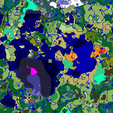 Predicted biome map of Java 1.19.2 seed 8641775406817676221 around estimated spawn