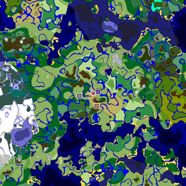 Predicted biome map of Java 1.19.2 seed -2010563855902604393 around estimated spawn