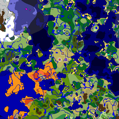 Predicted biome map of Java 1.19.2 seed -7301142299833858750 around estimated spawn