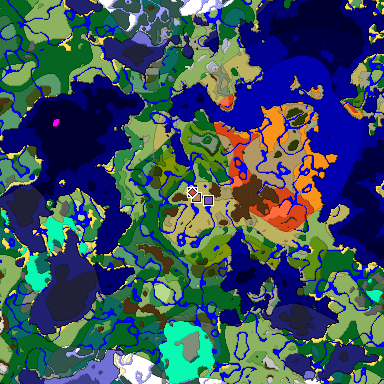 Predicted biome map of Java 1.19.2 seed -6482138480193374590 around estimated spawn