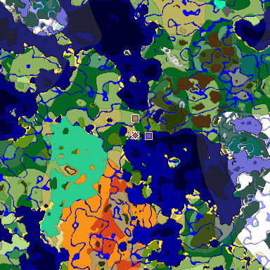 Predicted biome map of Java 1.19.2 seed -8391503496836768567 around estimated spawn