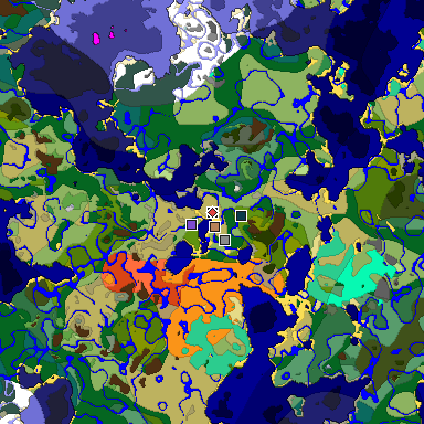 Predicted biome map of Java 1.19.2 seed -2178910977958750981 around estimated spawn