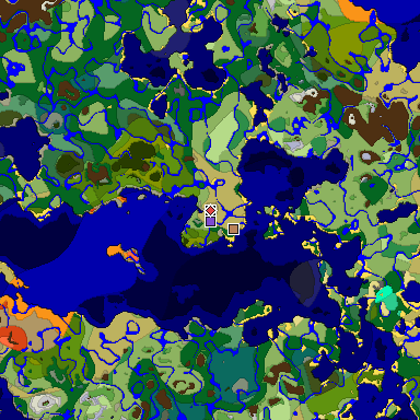 Predicted biome map of Java 1.19.2 seed -2609447062082008585 around estimated spawn