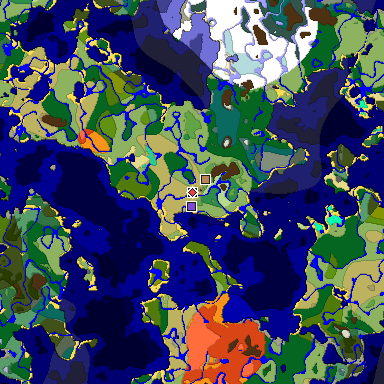 Predicted biome map of Java 1.19.2 seed 4894919541168625721 around estimated spawn