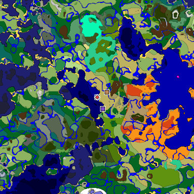 Predicted biome map of Java 1.19.2 seed -6060755170646743219 around estimated spawn