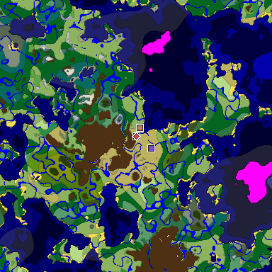 Predicted biome map of Java 1.19.2 seed -7745316961832817811 around estimated spawn