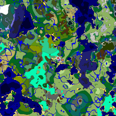 Predicted biome map of Java 1.19.2 seed 2986237592286492477 around estimated spawn