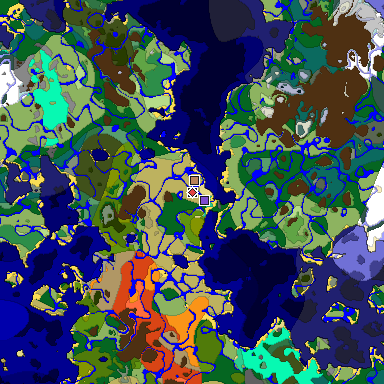 Predicted biome map of Java 1.19.2 seed -7433007413422947144 around estimated spawn
