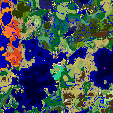 Predicted biome map of Java 1.19.2 seed 1616997121540238035 around estimated spawn