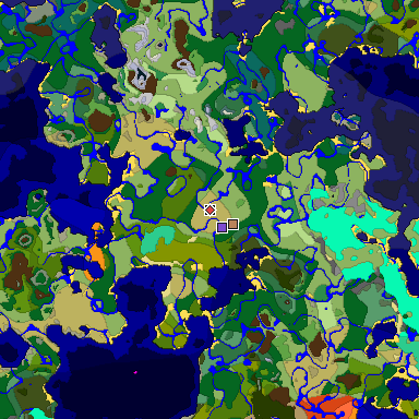 Predicted biome map of Java 1.19.2 seed -2458563906246867918 around estimated spawn
