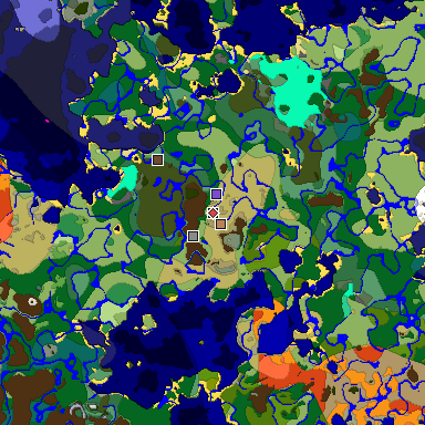 Predicted biome map of Java 1.19.2 seed 4158313088479658940 around estimated spawn