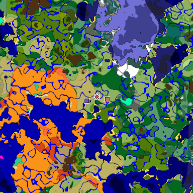 Predicted biome map of Java 1.19.2 seed -1164674028777573114 around estimated spawn