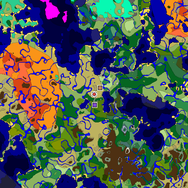 Predicted biome map of Java 1.19.2 seed 4273507924338476794 around estimated spawn