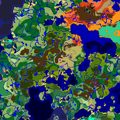 Predicted biome map of Java 1.19.2 seed 7245012648345142602 around estimated spawn