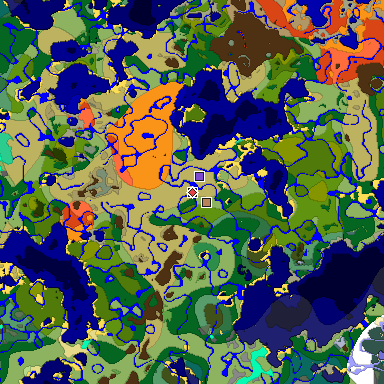 Predicted biome map of Java 1.19.2 seed 5164512270612973792 around estimated spawn