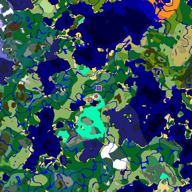 Predicted biome map of Java 1.19.2 seed -4749024443096402550 around estimated spawn