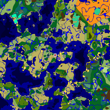 Predicted biome map of Java 1.19.2 seed 5600205493497420791 around estimated spawn