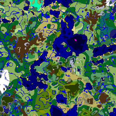 Predicted biome map of Java 1.19.2 seed -1735425494348506964 around estimated spawn