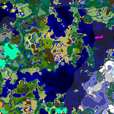 Predicted biome map of Java 1.19.2 seed 5074841672708555197 around estimated spawn
