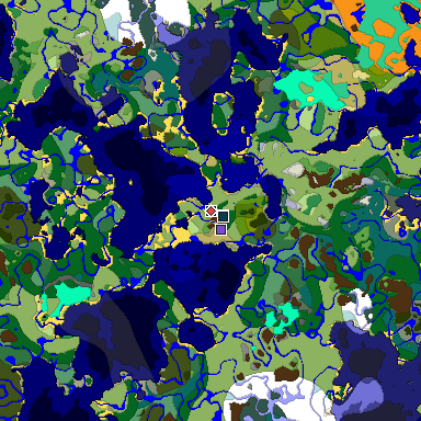 Predicted biome map of Java 1.19.2 seed -8807043222086946216 around estimated spawn
