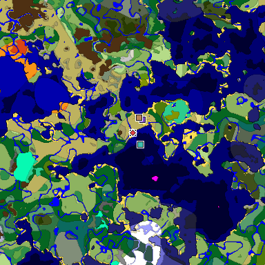 Predicted biome map of Java 1.19.2 seed -4303428388074657781 around estimated spawn