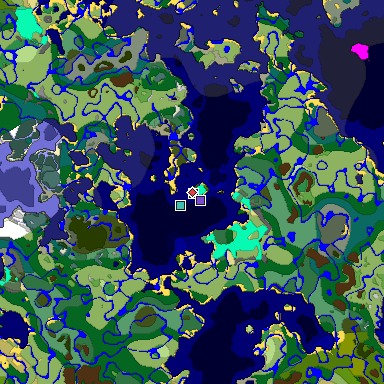 Predicted biome map of Java 1.19.2 seed -2258306822034974204 around estimated spawn