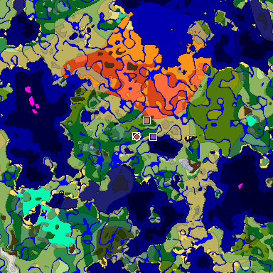 Predicted biome map of Java 1.19.2 seed 7177992151685230426 around estimated spawn