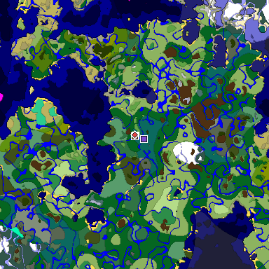 Predicted biome map of Java 1.19.2 seed -3387993232071250259 around estimated spawn