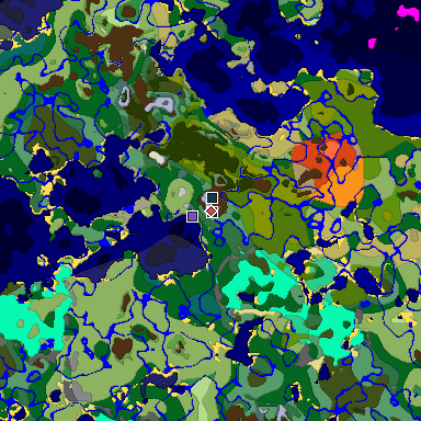 Predicted biome map of Java 1.19.2 seed 5700939380636114658 around estimated spawn