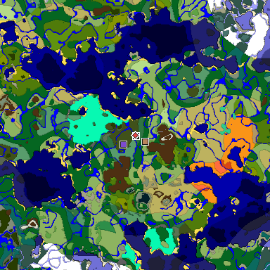 Predicted biome map of Java 1.19.2 seed 8919671133931571014 around estimated spawn
