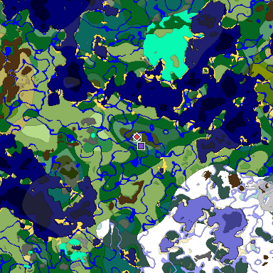 Predicted biome map of Java 1.19.2 seed 4891279071979292400 around estimated spawn