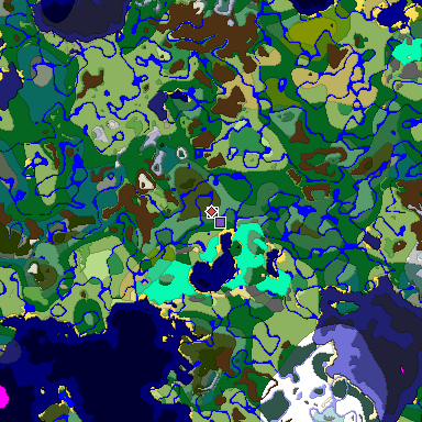 Predicted biome map of Java 1.19.2 seed 7479017761100718152 around estimated spawn