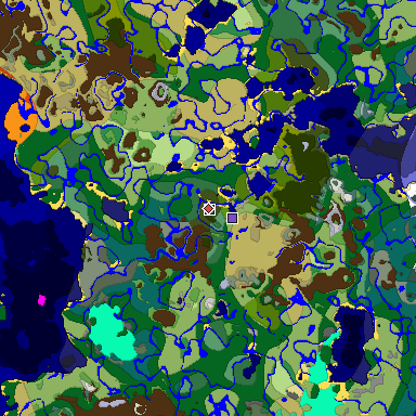 Predicted biome map of Java 1.19.2 seed -748845547079996360 around estimated spawn
