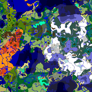 Predicted biome map of Java 1.19.2 seed 2878263124575437424 around estimated spawn