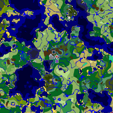 Predicted biome map of Java 1.19.2 seed -2760185176324917350 around estimated spawn