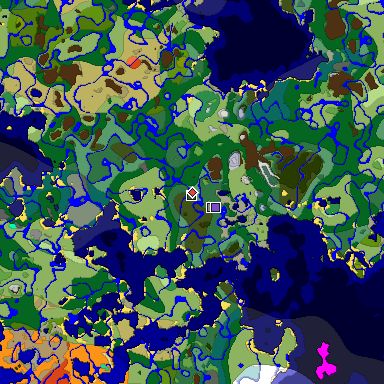 Predicted biome map of Java 1.19.2 seed 8733046363894876846 around estimated spawn