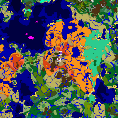 Predicted biome map of Java 1.19.2 seed -2787747476668949329 around estimated spawn