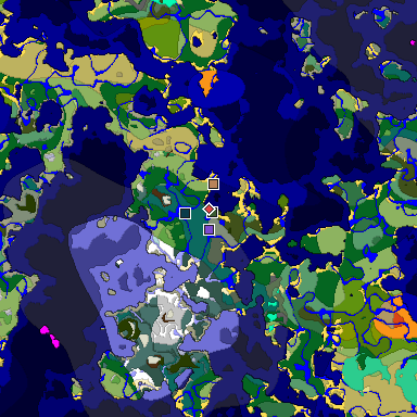 Predicted biome map of Java 1.19.2 seed -5191143960766315611 around estimated spawn