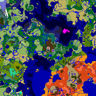 Predicted biome map of Java 1.19.2 seed -2076564255174300827 around estimated spawn
