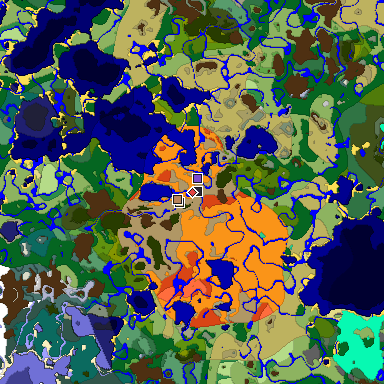 Predicted biome map of Java 1.19.2 seed 569231384358628782 around estimated spawn