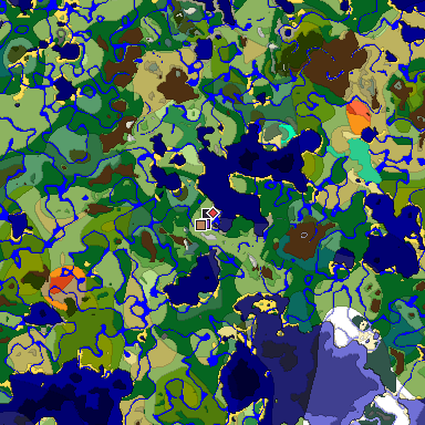 Predicted biome map of Java 1.19.2 seed 5711478403198262569 around estimated spawn