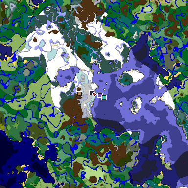 Predicted biome map of Java 1.19.2 seed -1263039600179018163 around estimated spawn